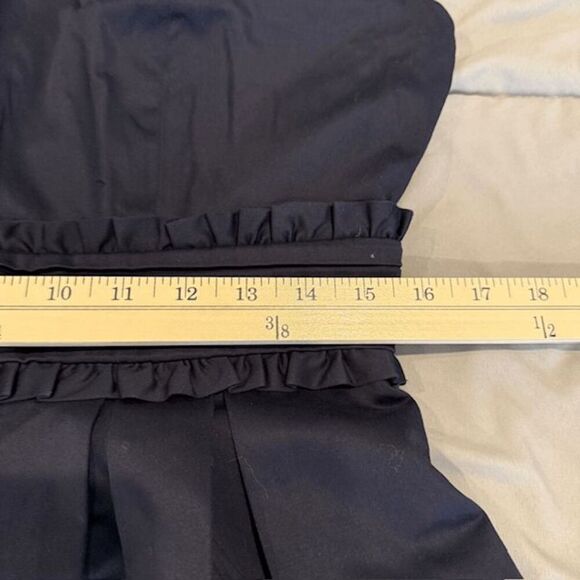 Tahari Sleeveless Navy Blue V-Neck Dress Ruffle Waist Pintucks Back Zip Size 8 - Picture 10 of 12